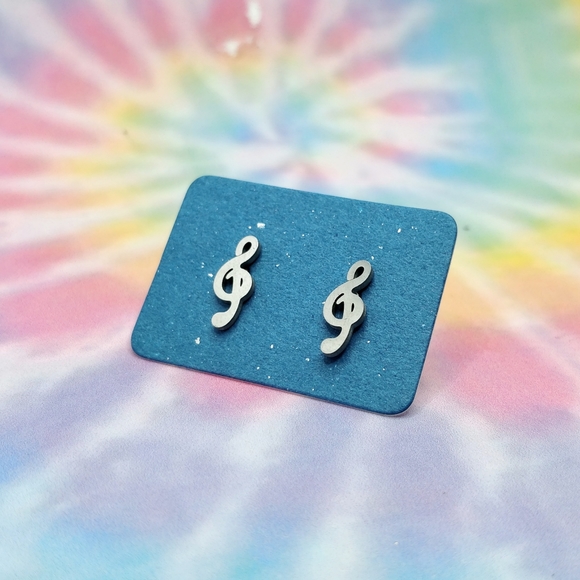Music Note Earrings - Minimalist Silver Studs NWT - Picture 2 of 5